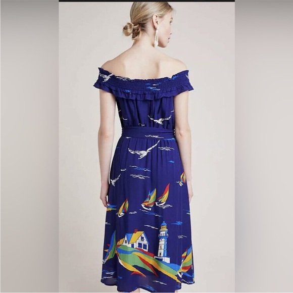 Anthropologie 48 Of 52 Conversations Colloquial Off Shoulder Nautical Midi Dress - Picture 5 of 14